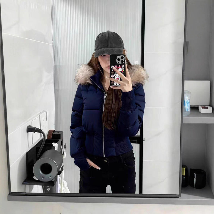 Warm Leicht Gesteppt Abnehmbare Kapuze Winterjacke Damen | Drune