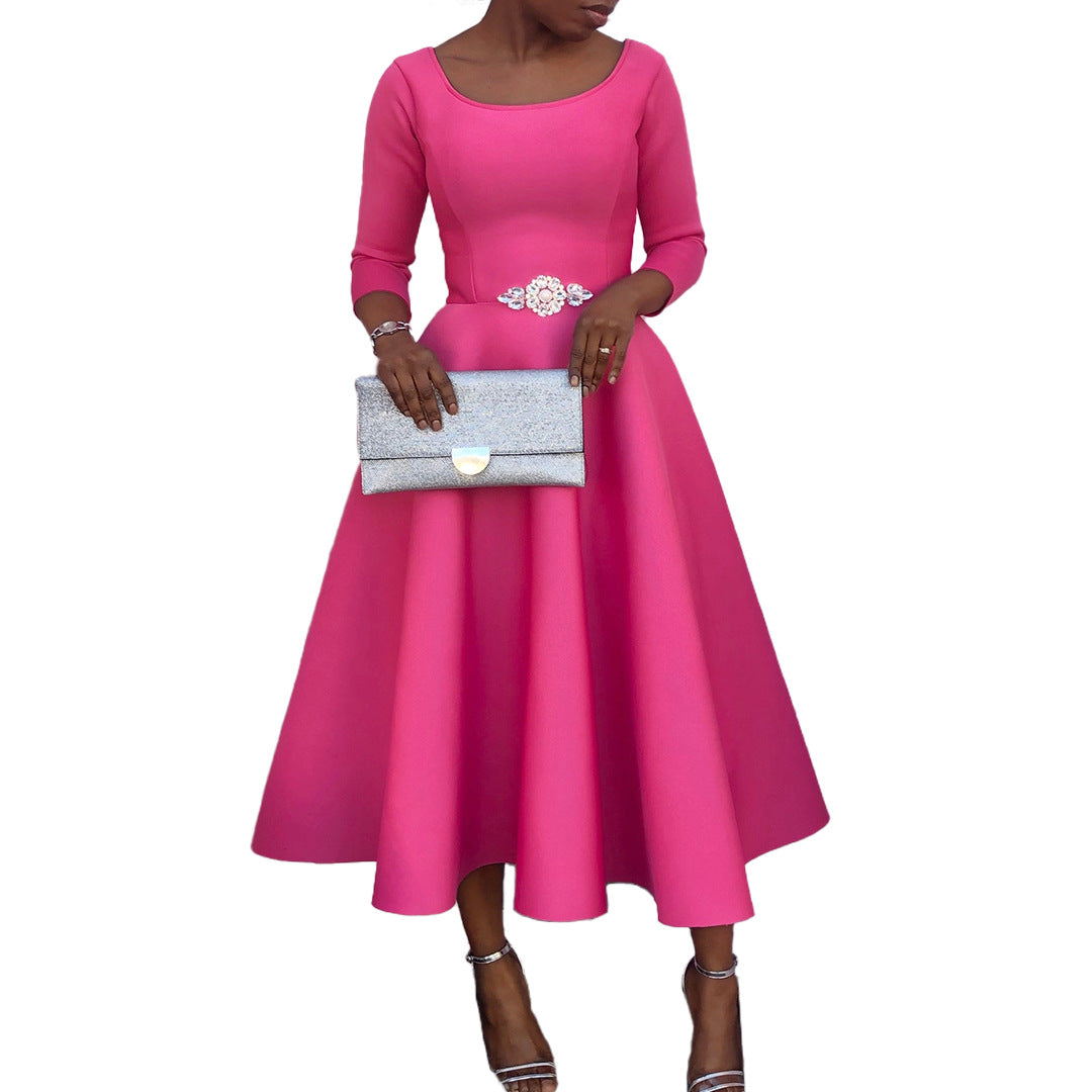Damen A-Linien Kleid mit elegantem Rundhalsausschnitt und schwingendem Rock Drune