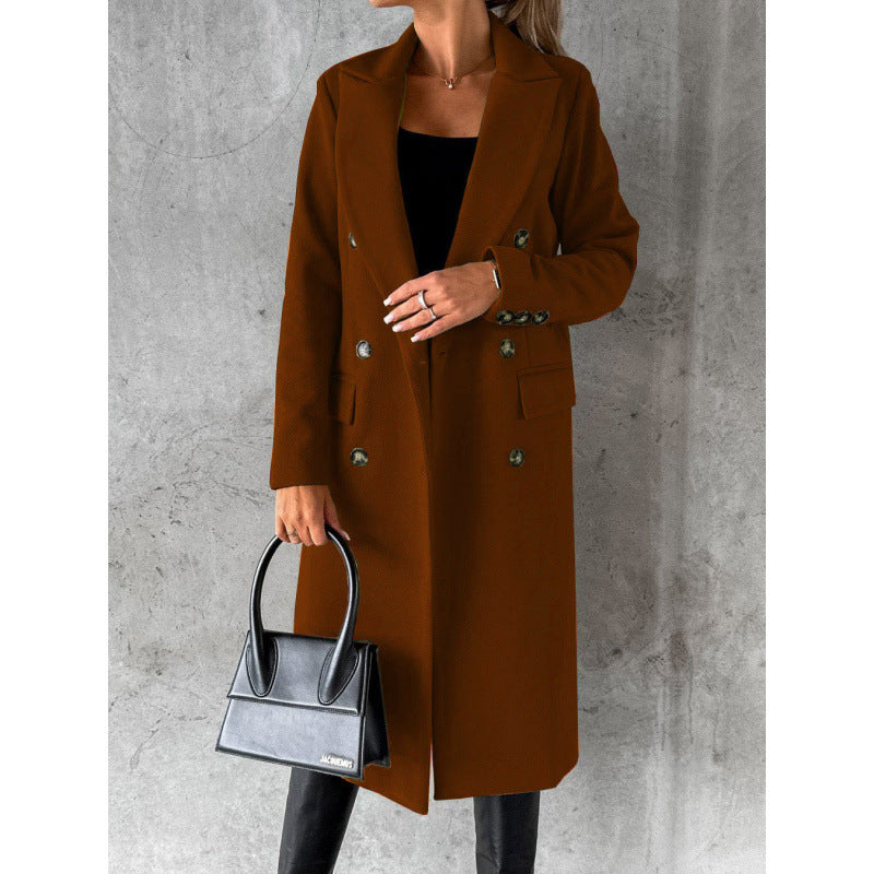 Damen Eleganter Doppelreihiger Mantel mit hochmodernem Schnitt Drune