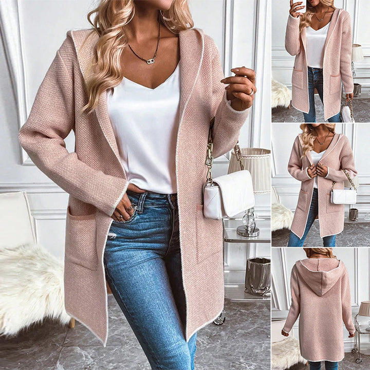 Damen Strickmantel mit Kapuze und praktischen Taschen Drune