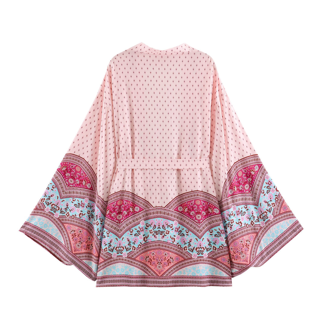 Damen Kimono-Wickelrobe im Boho-Print mit weitem Ärmeln Drune
