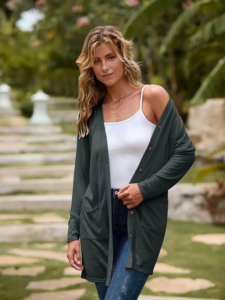 Damen Langer Strickcardigan mit Taschen Drune