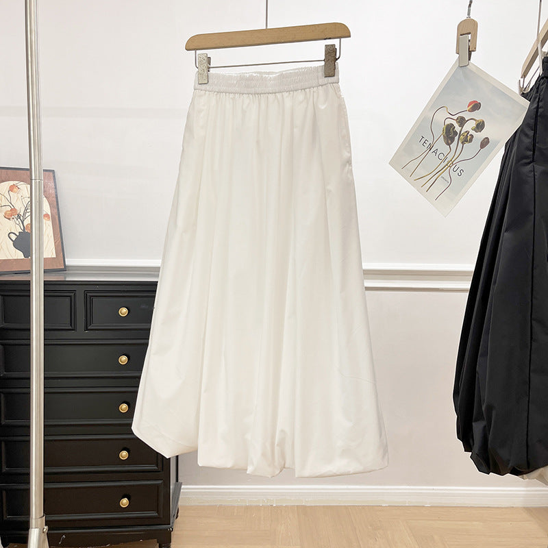 Damen Eleganter Midirock mit elastischem Bund und voluminösem Schnitt Drune