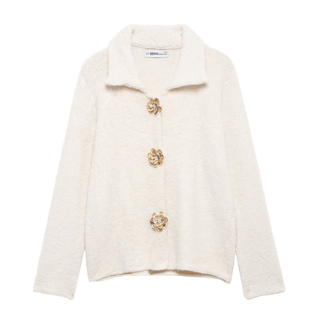 Damen Kuschelige Fleecejacke mit eleganter Knopfleiste Drune