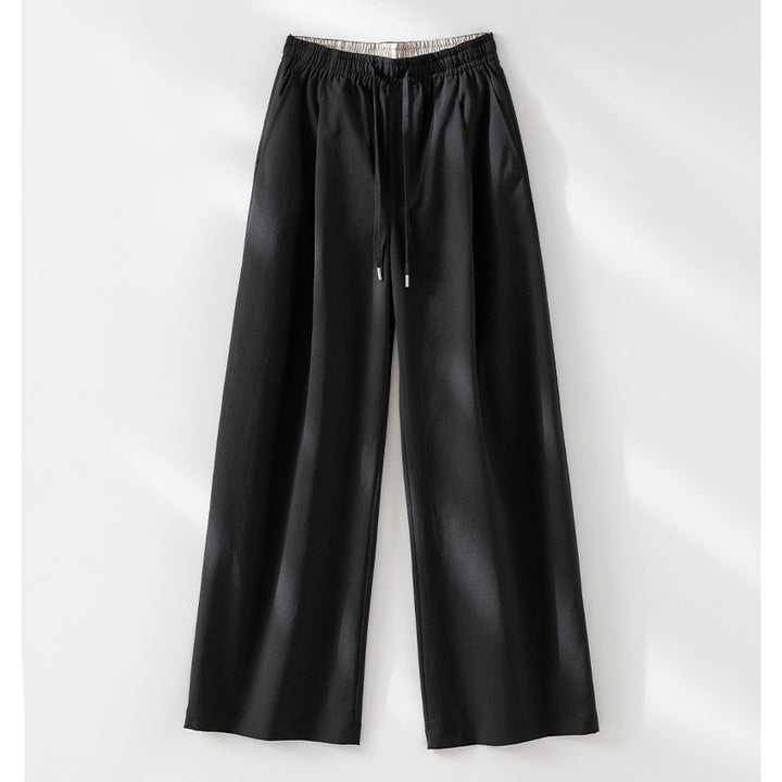 Damen Weite Tunnelzug-Hose mit Elastikbund, geradem Bein und Eingrifftaschen Drune