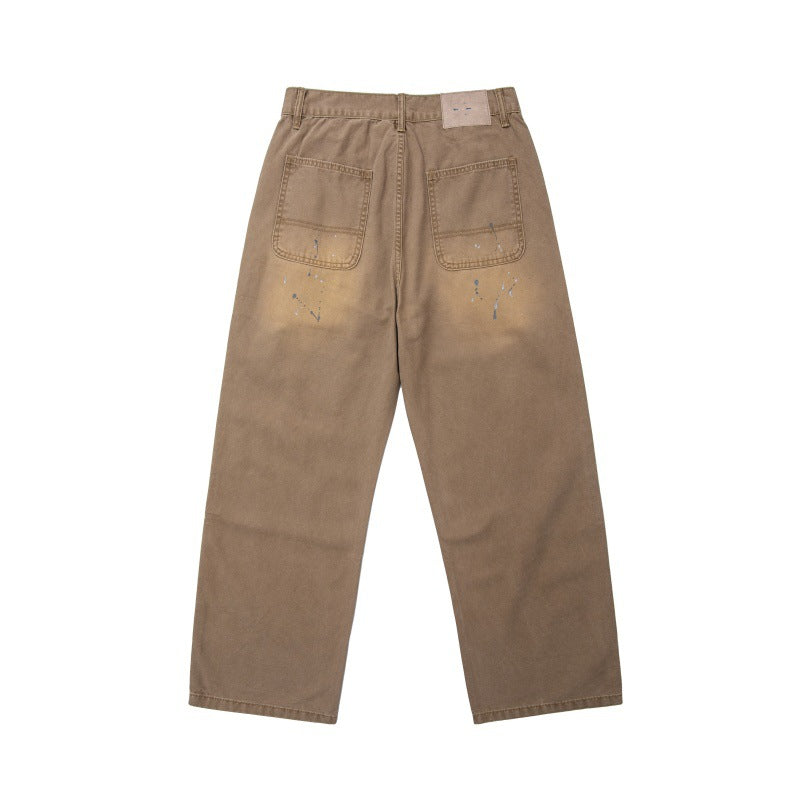 Herren Locker geschnittene Workwear-Hose mit Paint‑Splatter und Destroyed‑Details Drune