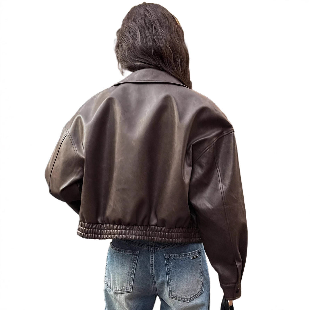 Damen Oversize Kunstlederjacke im modernen Look mit praktischem Reißverschluss und elastischem Bund Drune