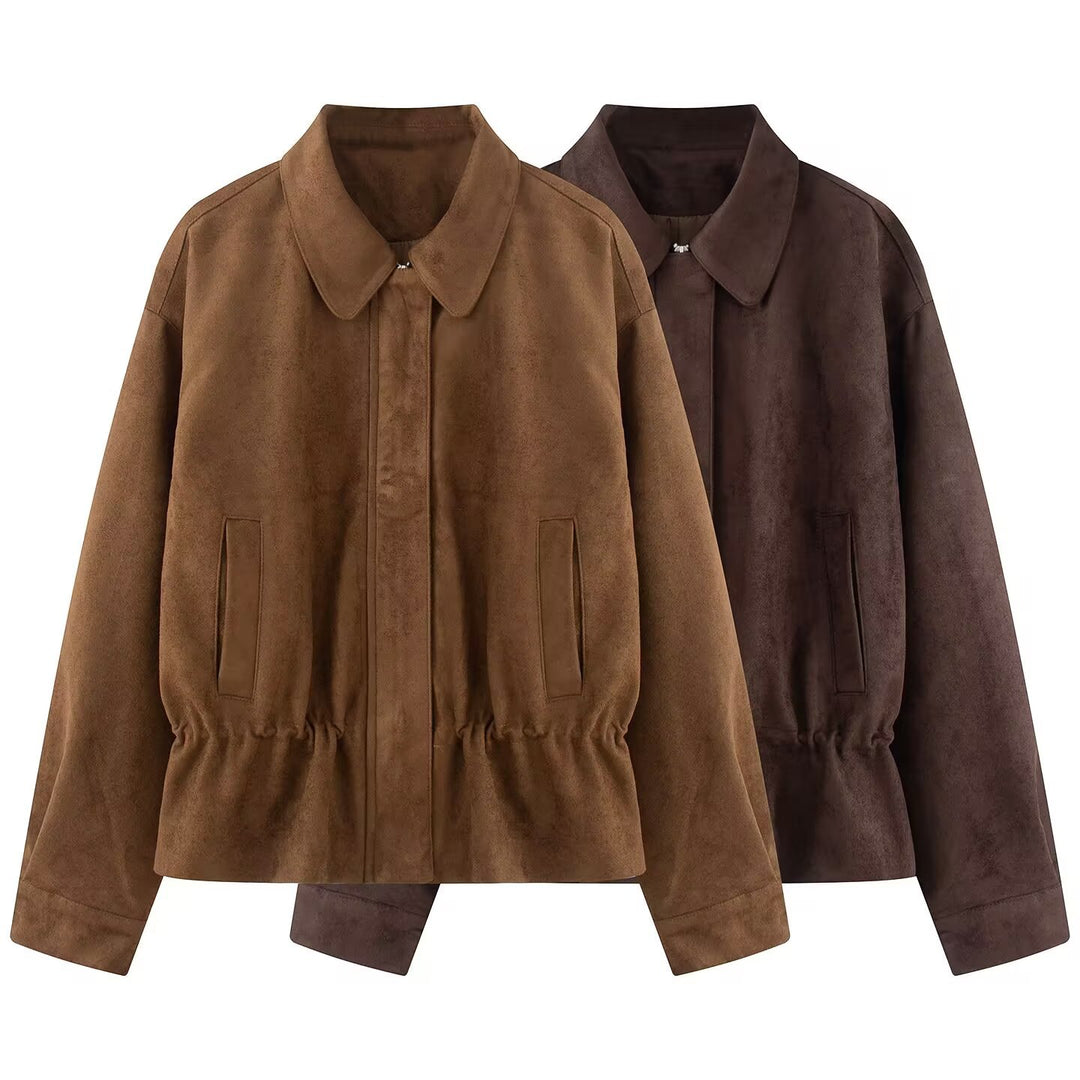 Damen Boxy‑Blousonjacke aus Veloursimitat mit taillierendem Tunnelzug und verdeckter Front Drune