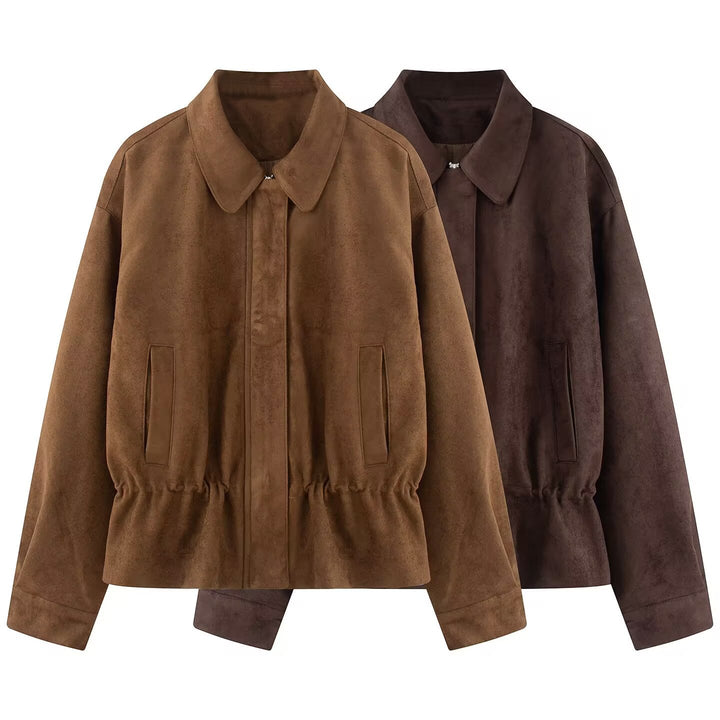 Damen Boxy‑Blousonjacke aus Veloursimitat mit taillierendem Tunnelzug und verdeckter Front Drune