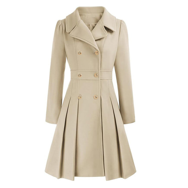 Damen taillierter Trenchcoat mit doppelter Knopfreihe und Falten Drune