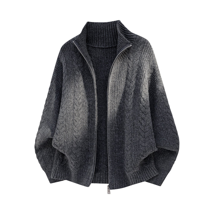 Damen Oversize Strick-Poncho mit Reißverschluss und hohem Rippkragen Drune