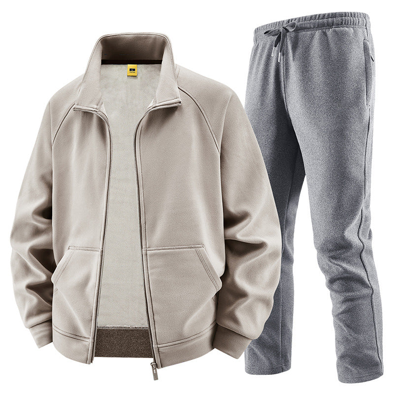 Herren Fleece-Trainingsset mit Stehkragen und Elastikbund Drune