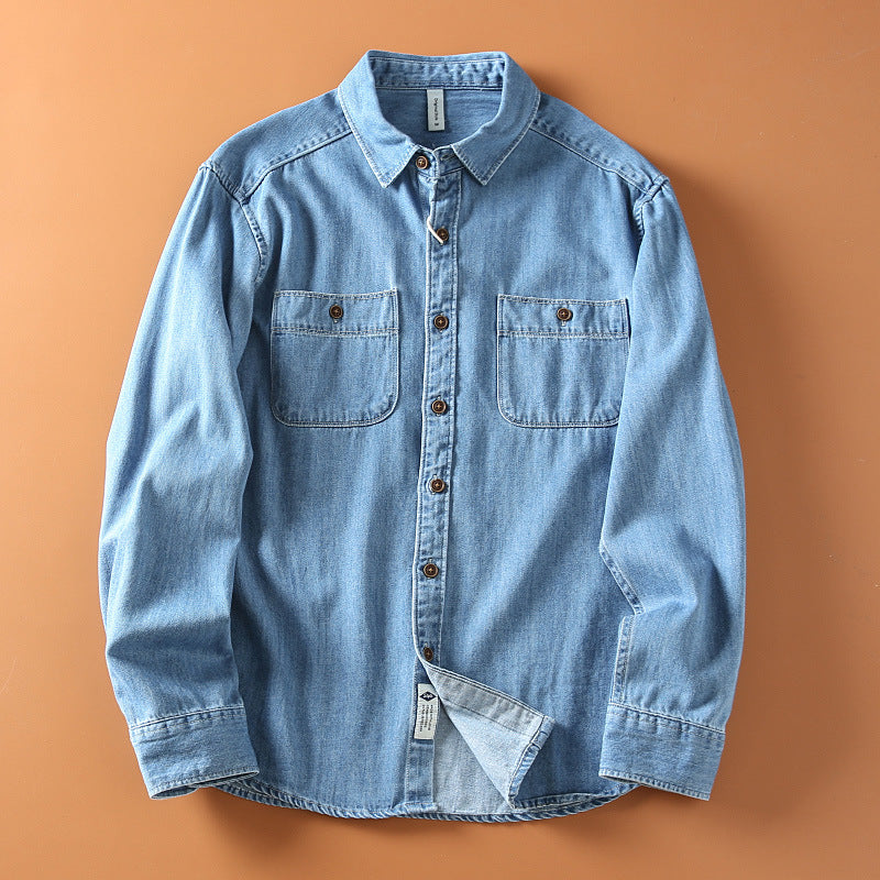 Herren Klassisches Denim-Hemd mit Brusttaschen Drune