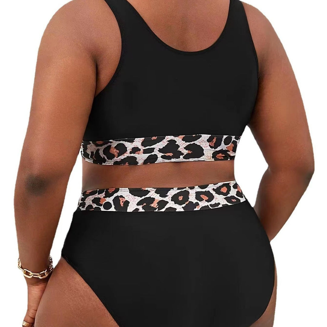 Damen Sportlicher Hochschnitt-Bikini mit Leopardenmuster Drune