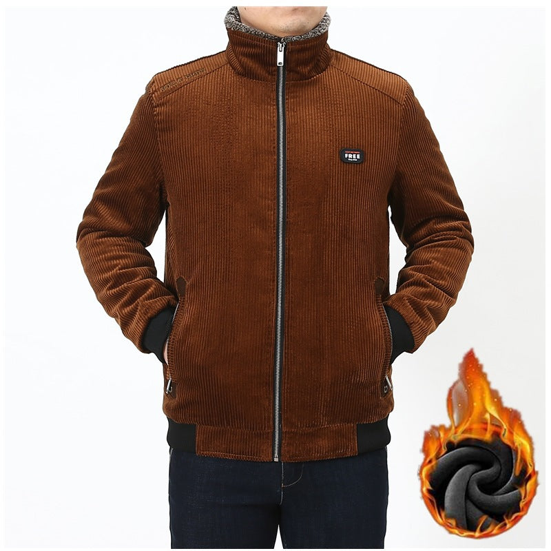 Herren Cordjacke mit wärmendem Sherpa-Futter, Stehkragen und Reißverschluss Drune
