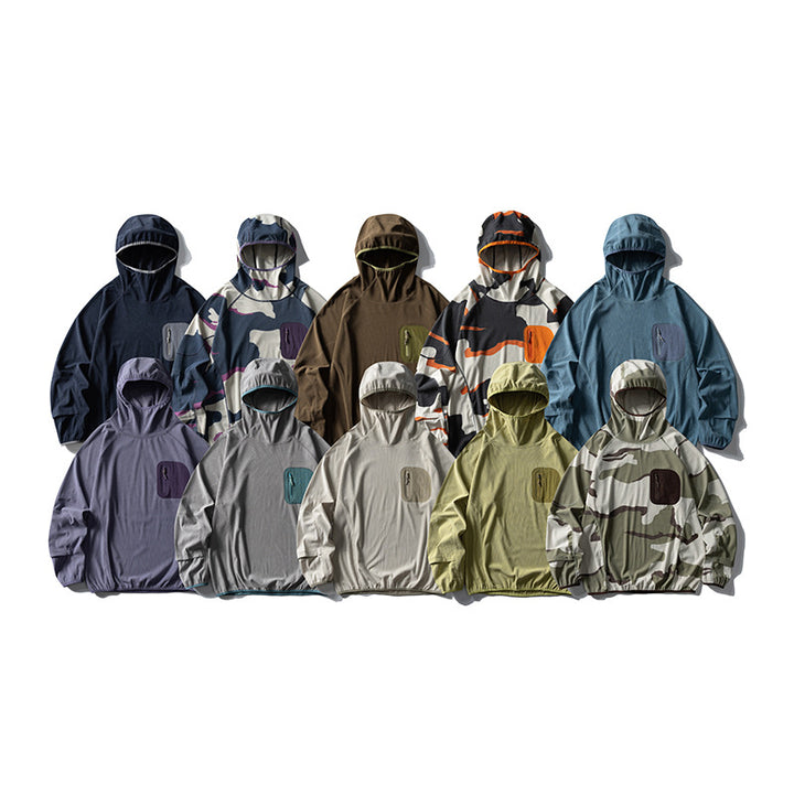 Unisex Leichte technische Kapuzen-Pullover-Windjacke mit Brust-Reißverschlusstasche und elastischem Saum Drune