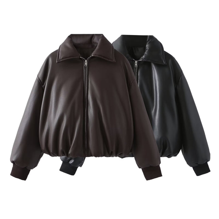 Damen modische Kurzjacke aus hochwertigem Kunstleder Drune