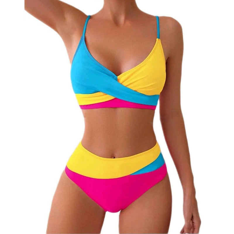 Damen Hochtailliertes Bikini-Set mit Kreuzband-Design Drune