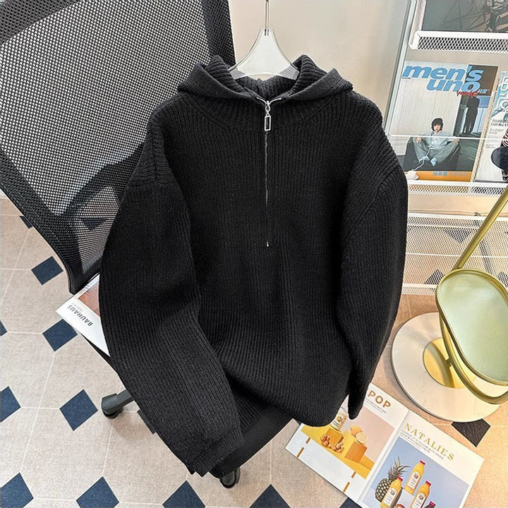 Herren Grobstrick Pullover mit Kapuze und Reißverschluss Drune