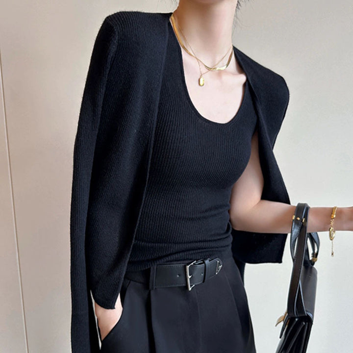 Damen leichter, lässiger Cardigan mit feiner Rippstruktur Drune