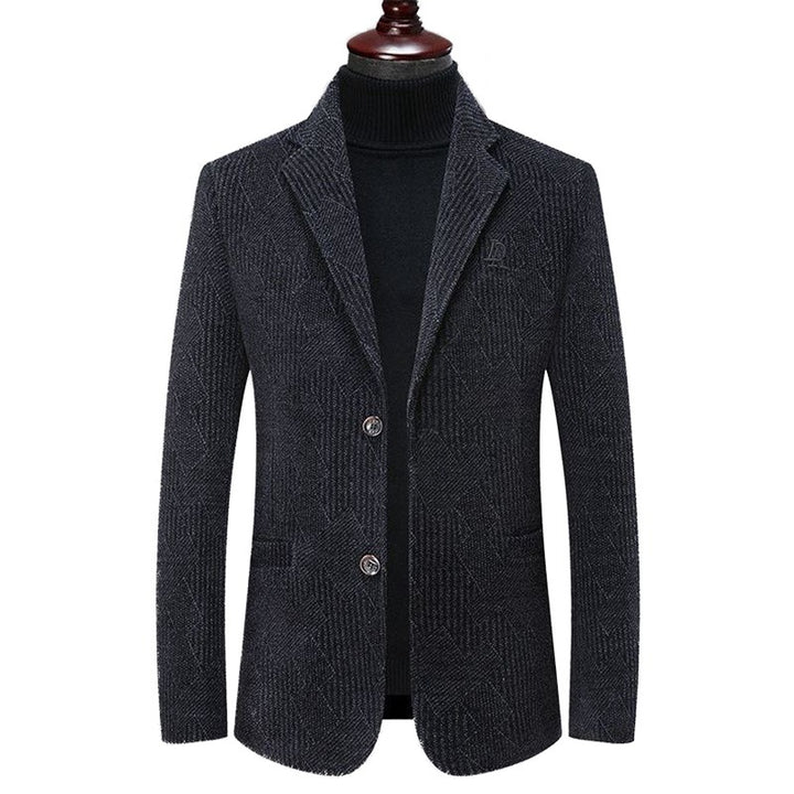 Herren Moderner Stehkragen-Blazer im Bouclé-Look mit feiner geometrischer Struktur Drune