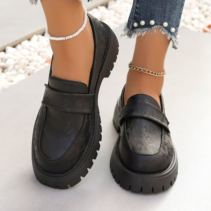 Damen Chunky Loafer mit profilierter Gummisohle und geprägtem Kunstleder Drune