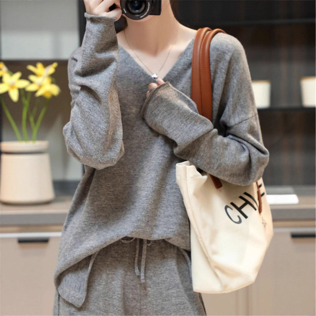 Damen V-Ausschnitt Pullover mit weichem Material und lässigem Schnitt Drune