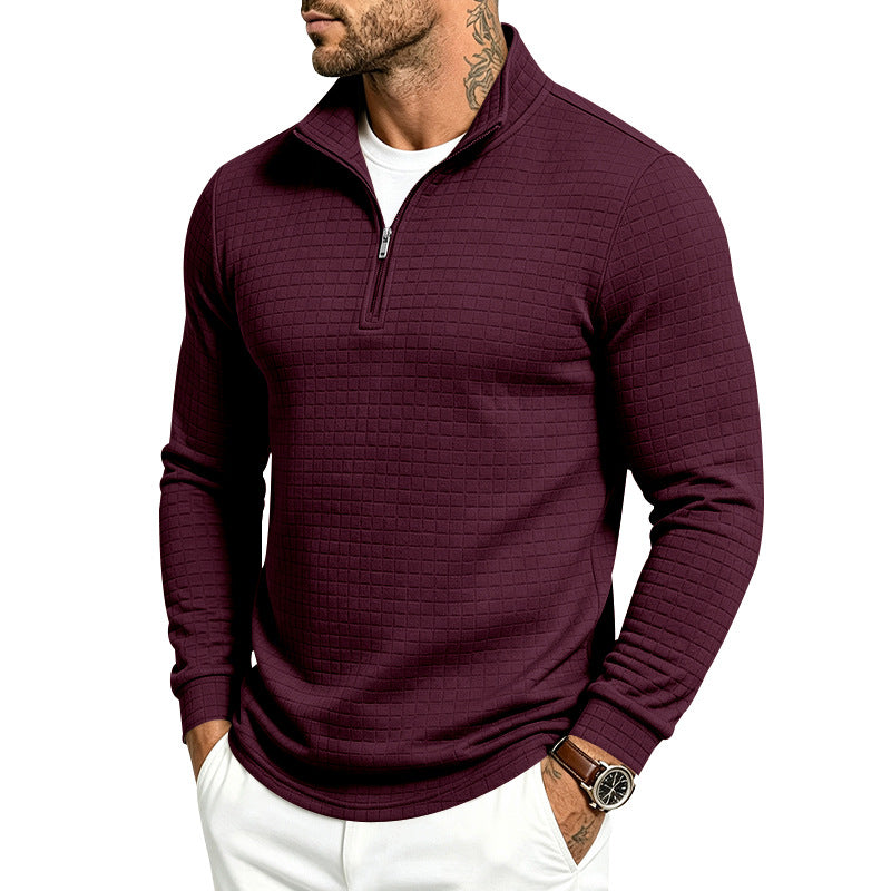 Herren Slim-Fit Pullover mit halbem Reißverschluss und geprägter Quadratstruktur Drune