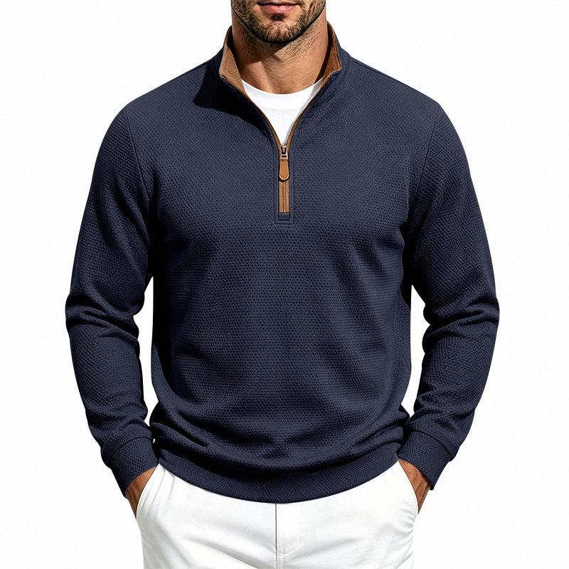 Herren Halbzip-Pullover mit Waffelstruktur und Kontrastkragen Drune