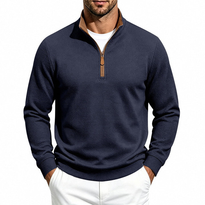 Herren Halbzip-Pullover mit Waffelstruktur und Kontrastkragen Drune
