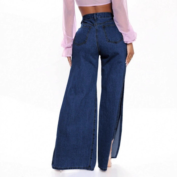 Damen Langer hochgeschnittener Denim-Maxirock mit seitlichem Oberschenkelschlitz und Used-Details Drune