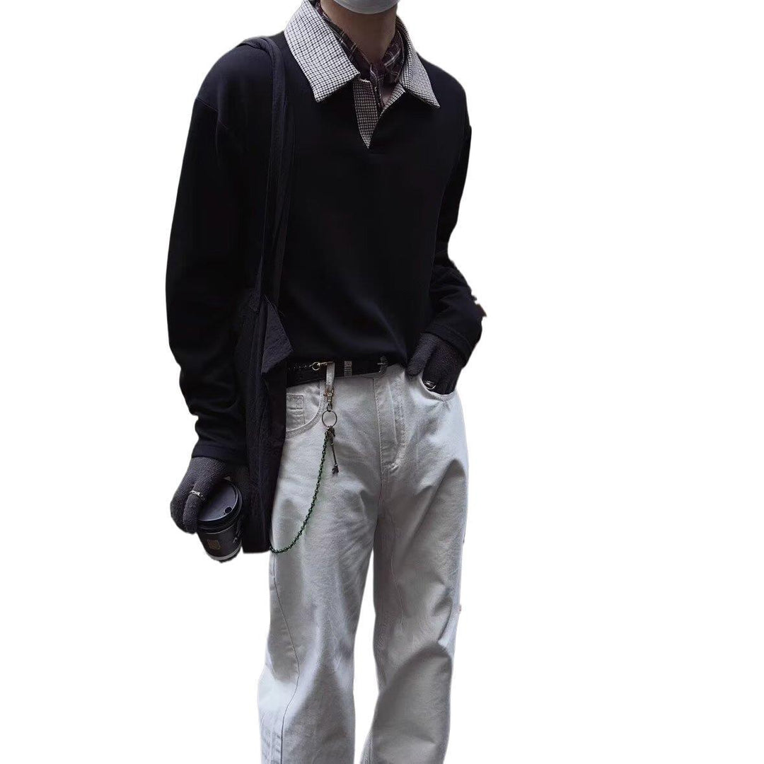 Damen Langärmeliges Polo-Shirt mit kontrastierendem Hahnentrittmuster Kragen Drune