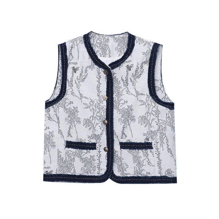 Damen elegante Weste mit aufwendigen Mustern und dekorativen Knöpfen Drune