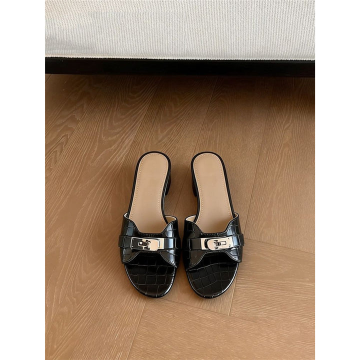Damen elegante Croc‑Patent‑Mules mit kleinem Blockabsatz Drune