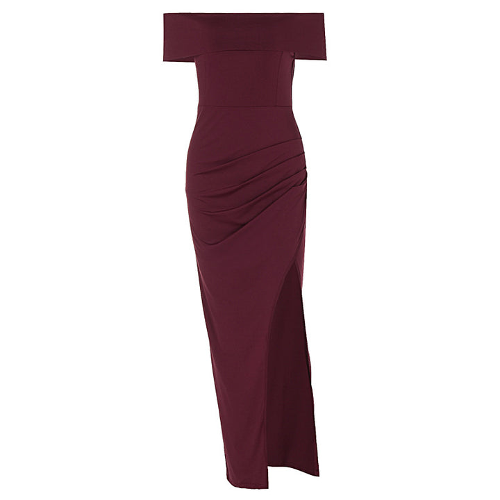 Damen Off-Shoulder Kleid mit figurformendem Schnitt und hohem Schlitz Drune