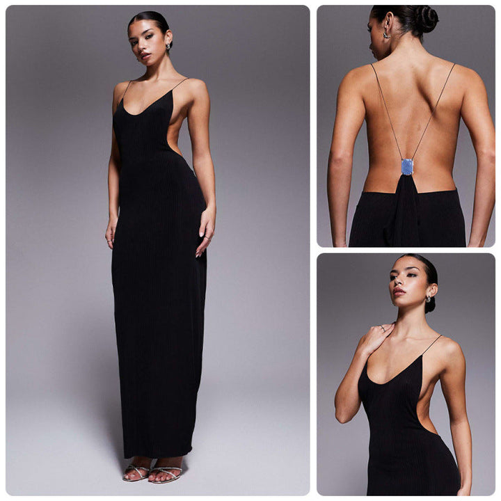 Damen Maxikleid mit tiefem V-Ausschnitt und seitlichen Cut-Outs Drune