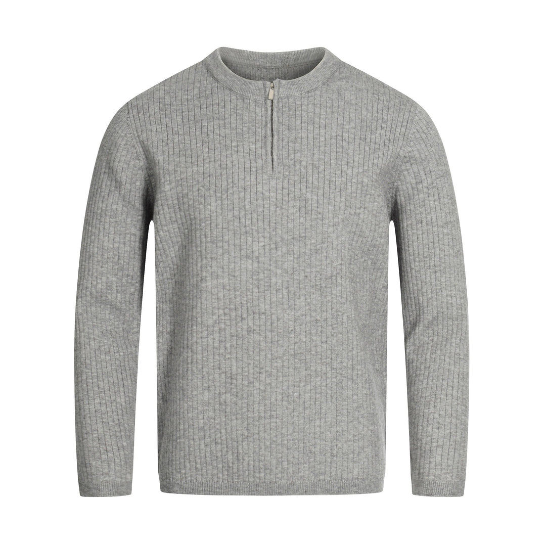 Unisex Rippstrick-Halbzip-Pullover mit schmaler Silhouette und Troyerkragen Drune