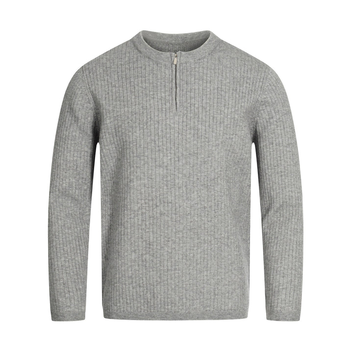 Unisex Rippstrick-Halbzip-Pullover mit schmaler Silhouette und Troyerkragen Drune