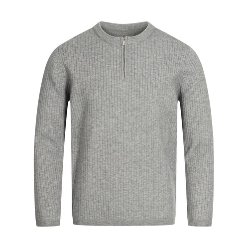 Unisex Rippstrick-Halbzip-Pullover mit schmaler Silhouette und Troyerkragen Drune