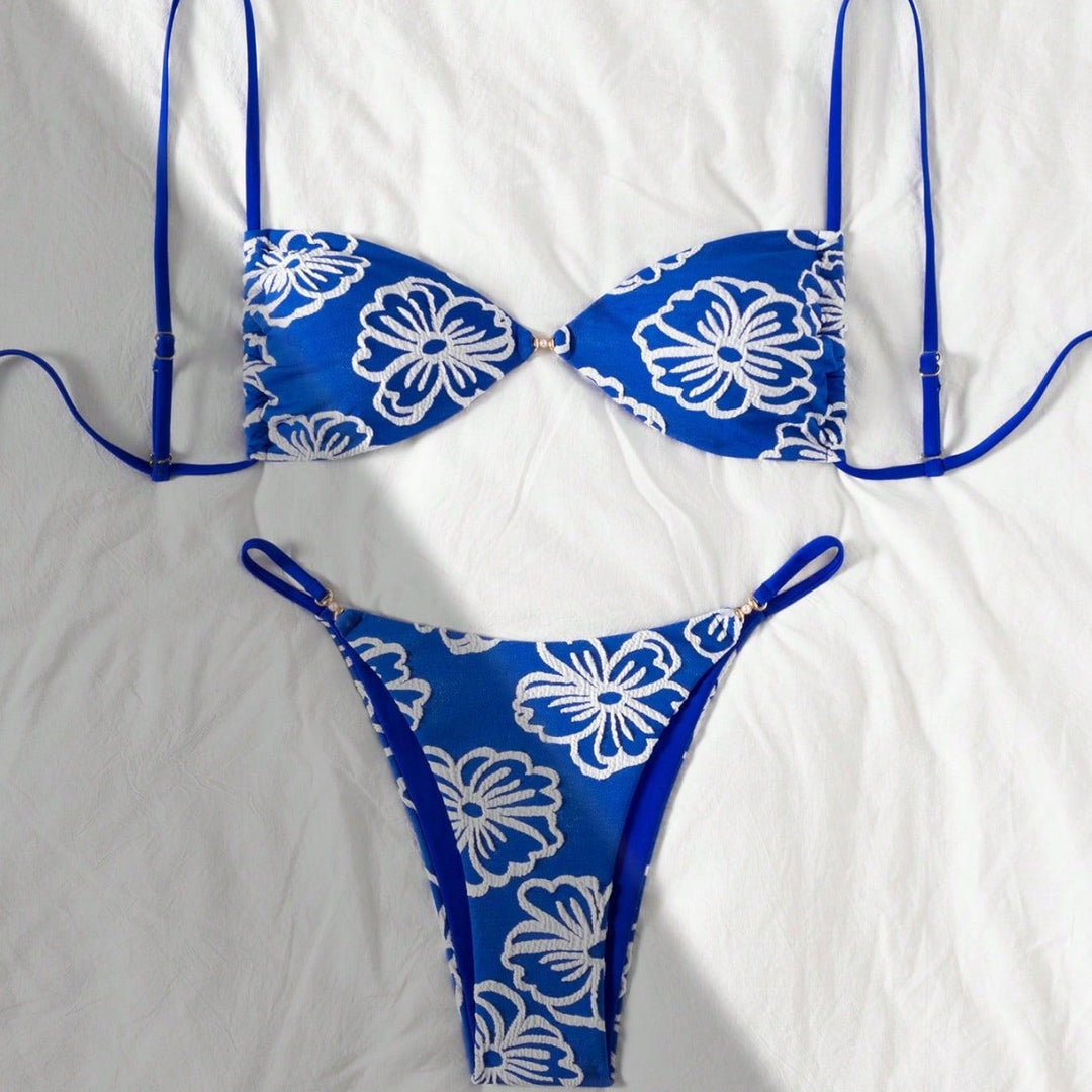 Damen Triangel-Bikini mit floralem Design und verstellbaren Trägern Drune