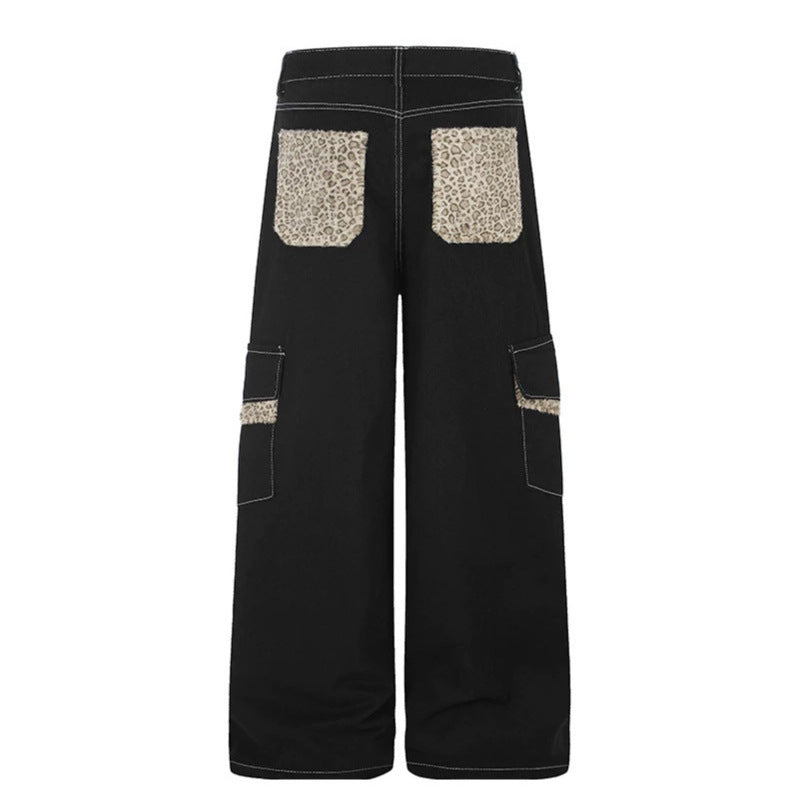 Damen Weite Cargo-Hose mit hoher Taille, großen Klappentaschen und Fellbesatz Drune