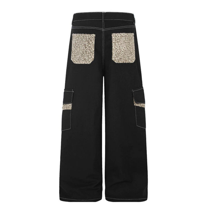 Damen Weite Cargo-Hose mit hoher Taille, großen Klappentaschen und Fellbesatz Drune