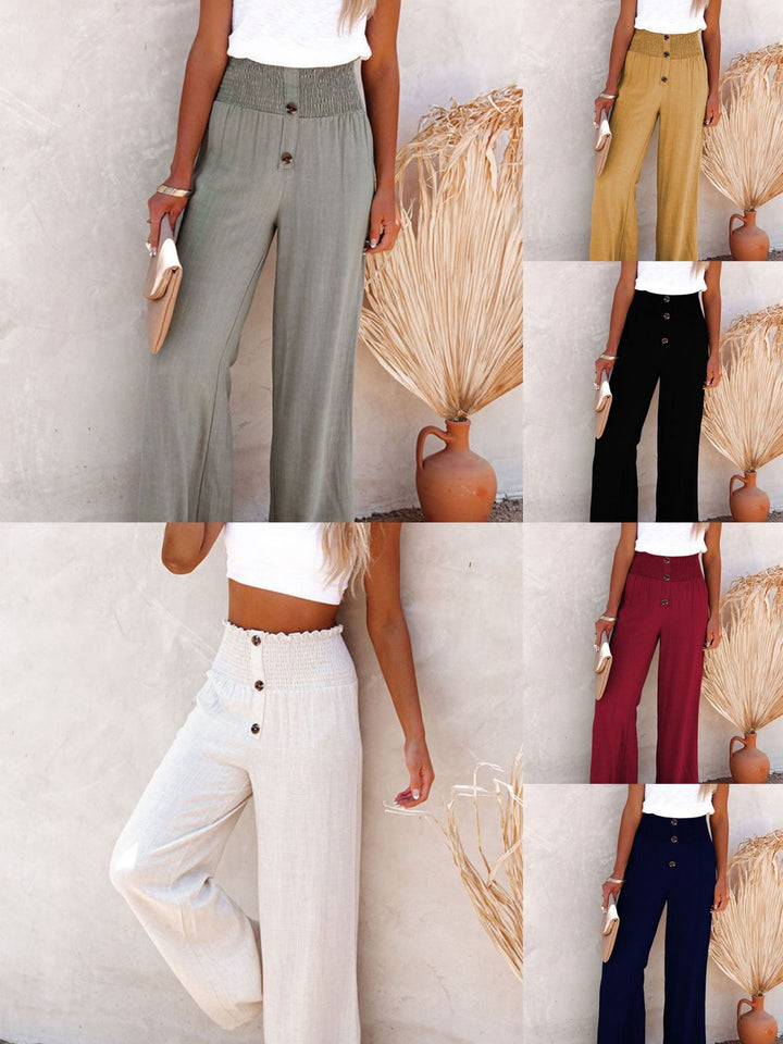 Damen Weite Sommerhose mit elastischem Bund und praktischen Knopfdetails Drune