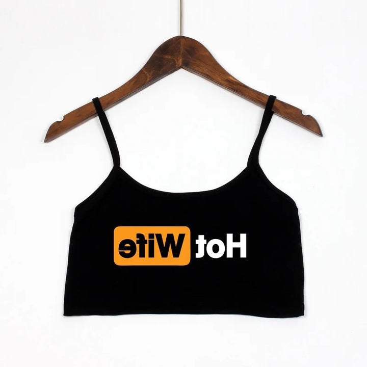 Damen Crop-Top mit modernen Schriftzügen und verstellbaren Trägern Drune