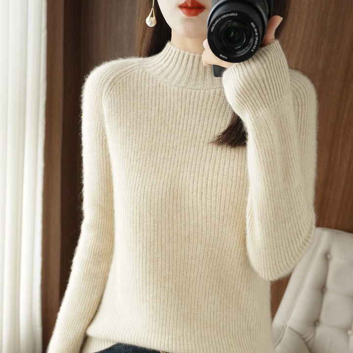 Damen Kurz-Stehkragenpullover aus feinem Feinstrick mit kaschmirähnlicher Weichheit und Raglanärmeln Drune