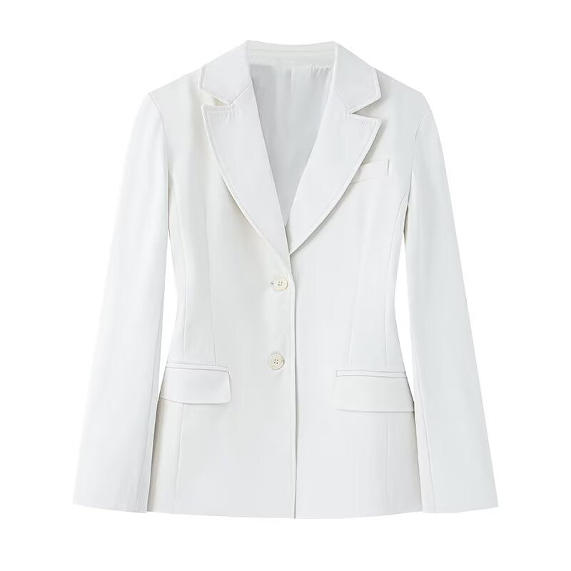 Damen 50+ taillierter Zweiknopf‑Blazer mit Reverskragen, Pattentaschen und Gehschlitz Drune