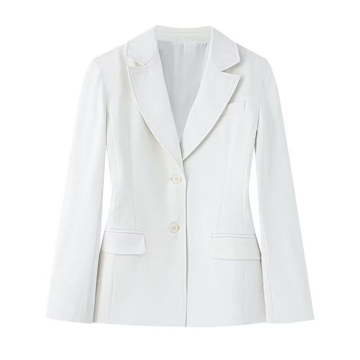 Damen 50+ taillierter Zweiknopf‑Blazer mit Reverskragen, Pattentaschen und Gehschlitz Drune