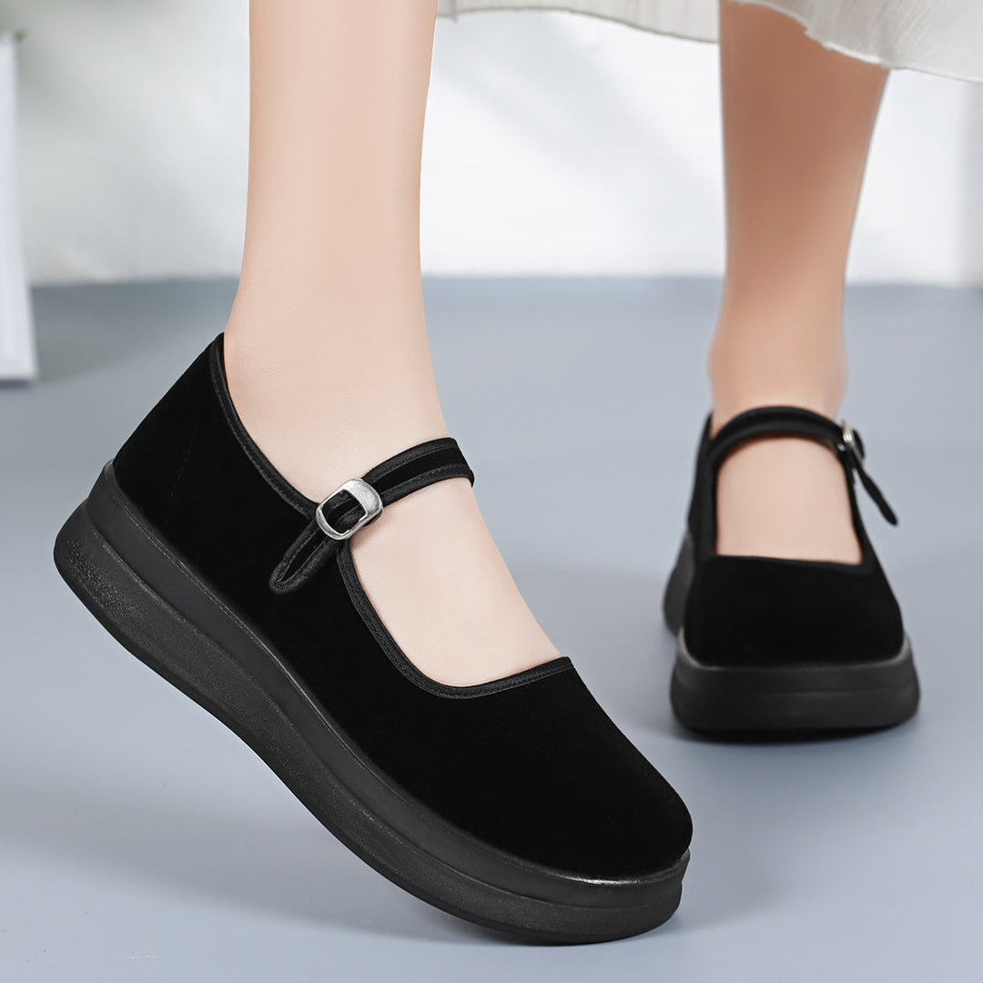 Damen nan Mary-Jane Plateau-Slipper mit verstellbarem Riemen und orthopädischer Komfortsohle Drune