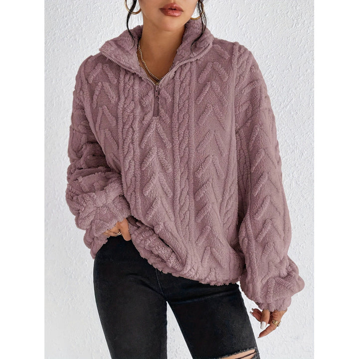 Damen kuscheliger Fleece-Pullover mit hochgeschlossenem Kragen und Reißverschluss Drune