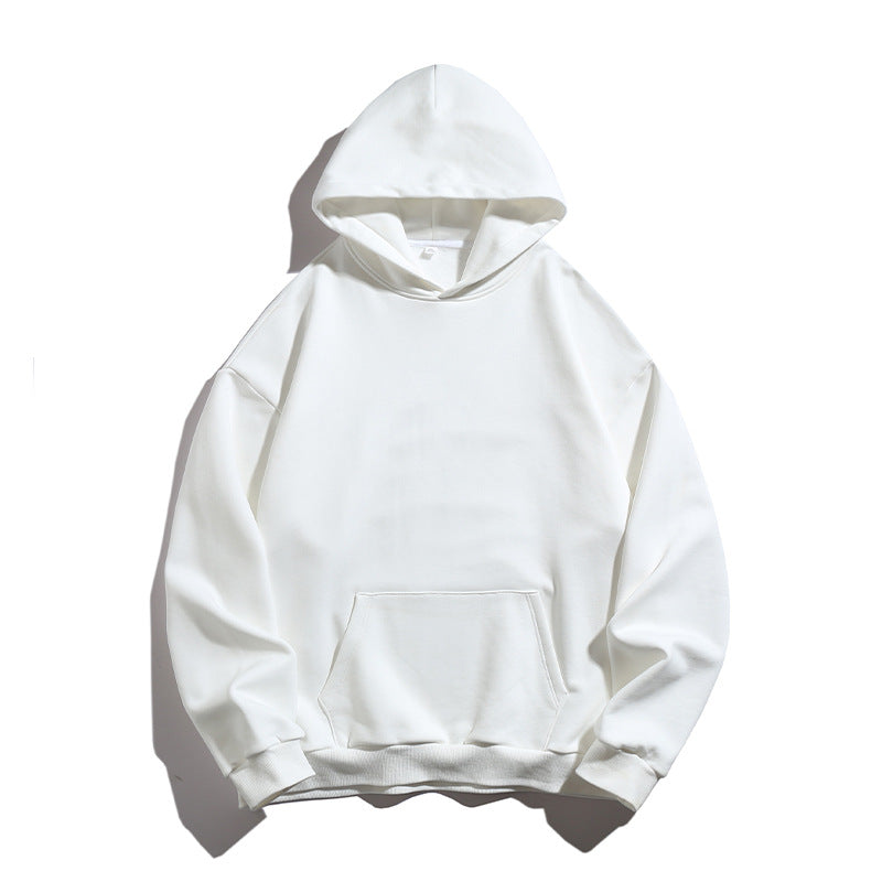 Unisex Kastenförmiger Kapuzenpullover mit minimalistischer Nahtführung, Kängurutasche und verlängertem Rückenteil Drune